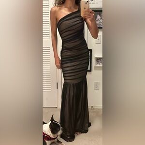 B Darlin Black One-Shoulder Gown